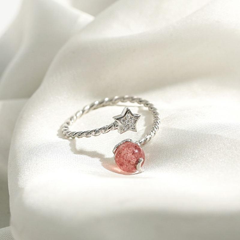 OBEAR Strawberry Crystal Heart Opening Star Moonstone Siver Plated Personality Female Resizable Opening Rings
OBEAR Strawberry Crystal Heart Opening Star Moonstone Siver Plated Personality Female Resizable Opening Rings