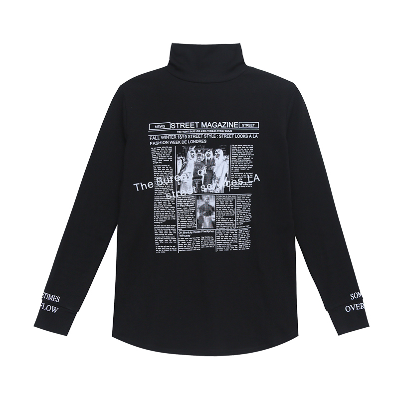 New Autumn Winter Women Letter Print T-shirt Casual Long Sleeve Newspaper Graphic Bottoming Female Warm Fleece Tops T07839B 201028