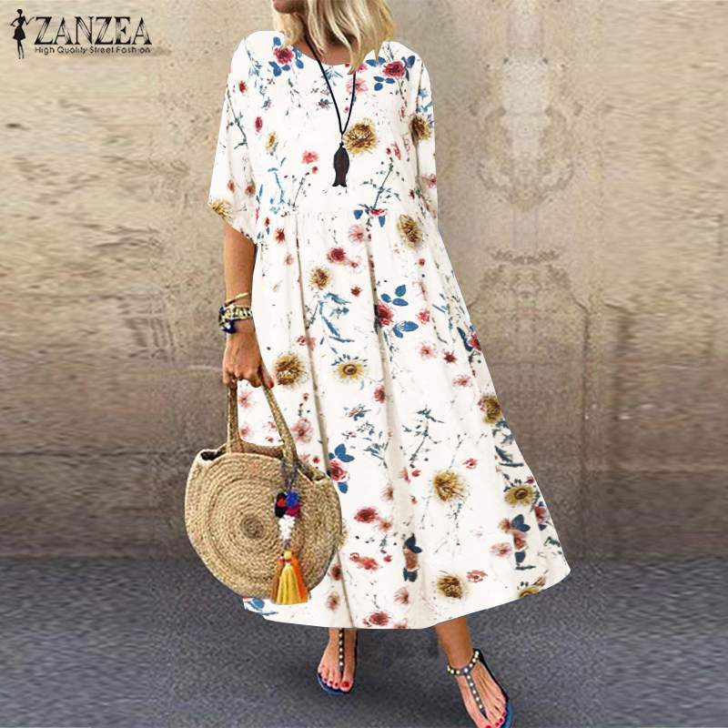 ZANZEA Women Bohemian Dress Fashion Summer Sundress Ladies Casual Daily Vestidos Long Maxi Dresses Beach Party Robe Femme T200620