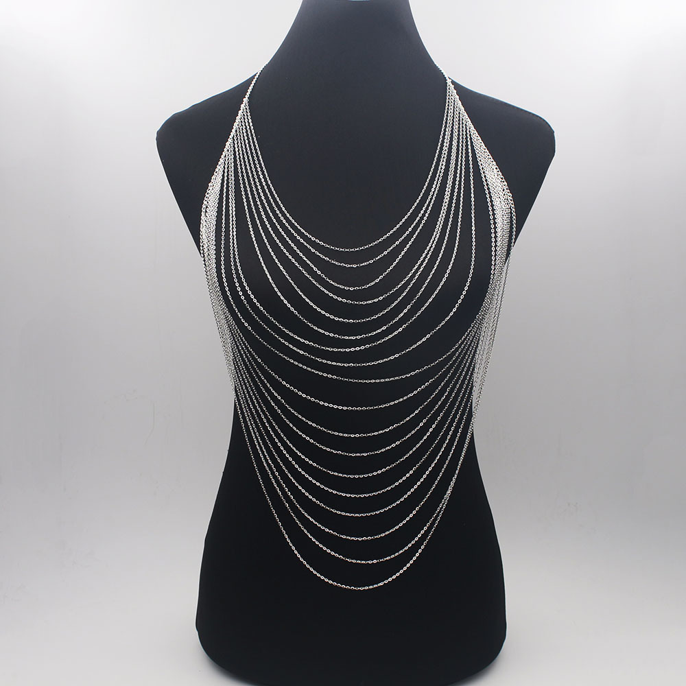 Body Jewelry Fashion Gold Color Body Belly Waist Chain Harness Necklace Womens Sexy Bikini Multilayer Body Chain Necklaces T200508