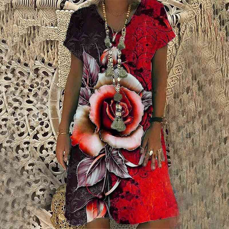 summer fashion rose print short-sleeved v-neck dress loose casual midi dress plus size vacation beach, Black;gray
summer fashion rose print short-sleeved v-neck dress loose casual midi dress plus size vacation beach, Black;gray