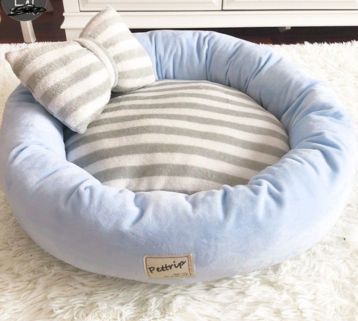 Cute bow dog kennels Warm winter Teddy plush dog nest four seasons pet nest kitten cat dog bed