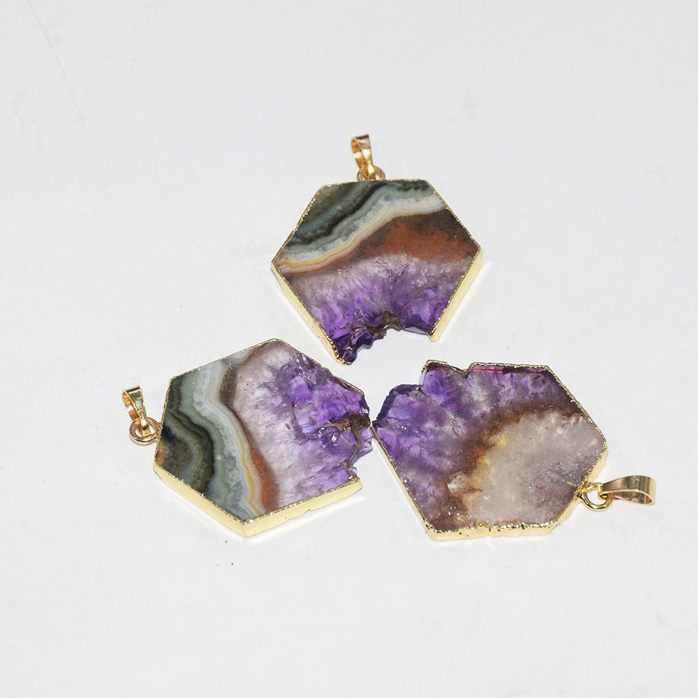 Fashion Jewelry Natural slice Purple Crystal Quartz necklace pendant male raw slab geode druzy amethysts stone pendant women 201014