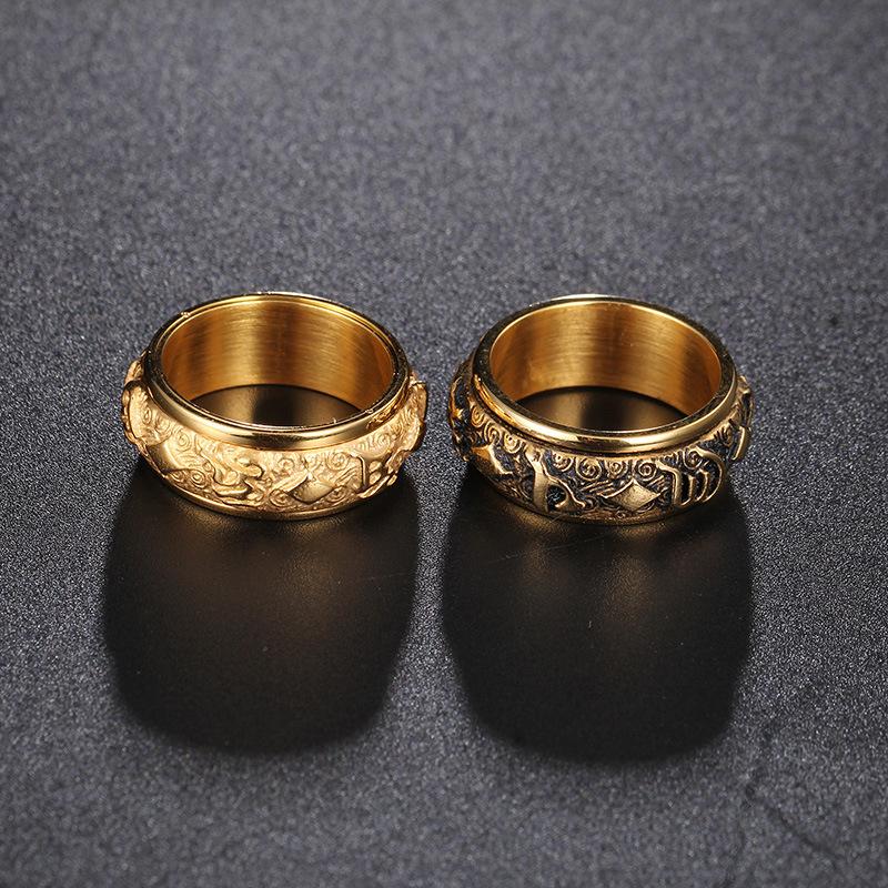 Gold Mantra rotatable ring men titanium steel tide retro domineering personality single index finger ring with jewelry
Gold Mantra rotatable ring men titanium steel tide retro domineering personality single index finger ring with jewelry