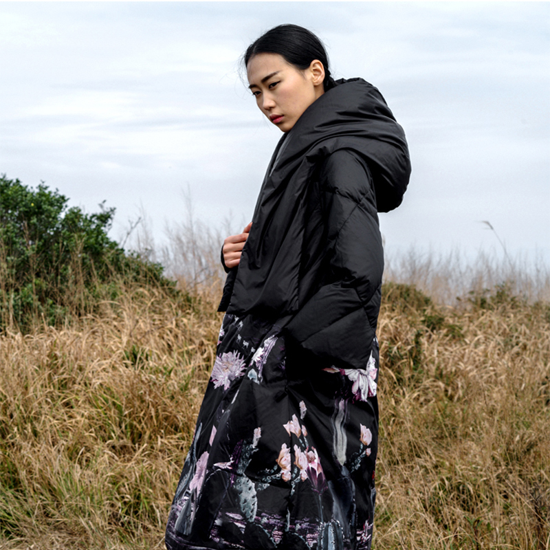 Winter Jackets Women 90% White Duck Down Print colourful Parkas with Hooded Coats Long Down Warm Casual Snow Outwear T200102