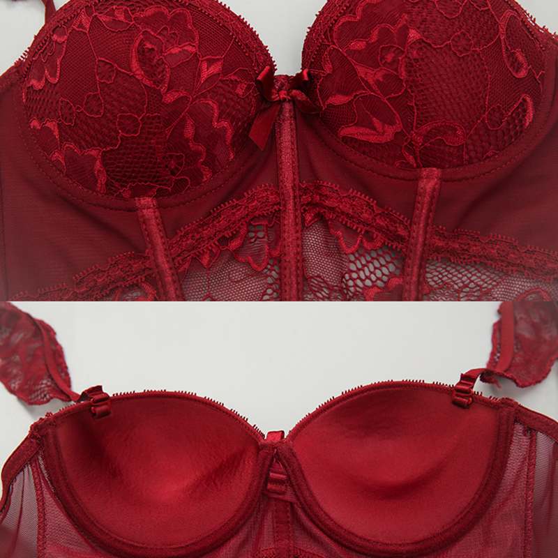 Sexy Bra Set Erotic Lingerie Women's Underwear Bra Sets And Panty Seamles Push Up Red Lace Bralette Set Lingeries T200602