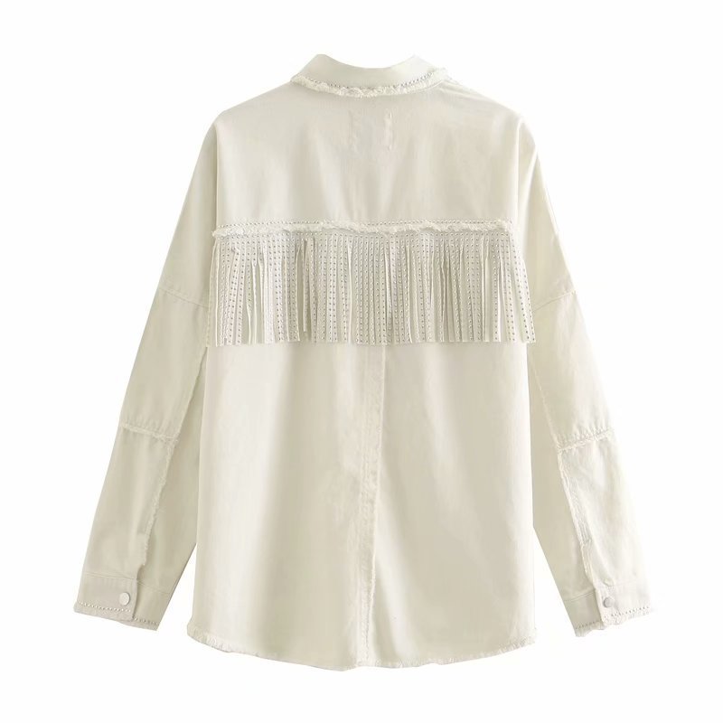 Women's Black Long Sleeve Lapel Slim Fringe Decorative Jacket Autumn New Hot Drilling Raw Edge Casual Street Coat Female 201106