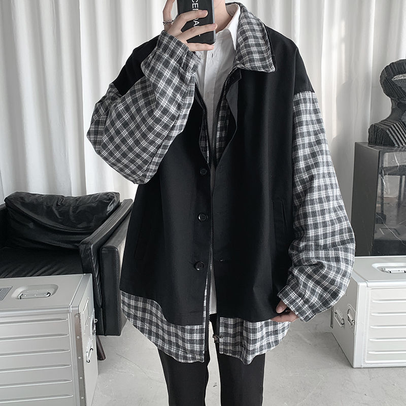 New Men's 2021 Spring and Winter's Fine Chess Jacket Two Pieces Clothes VW3U, Khaki.