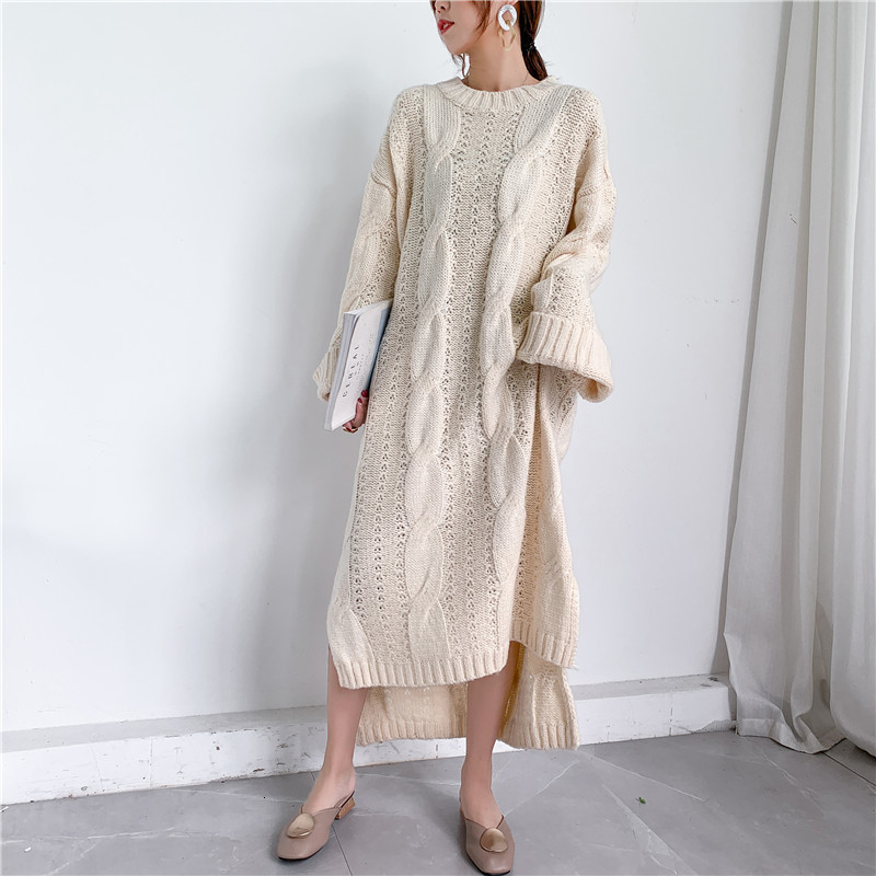 DEAT new autumn and winter fashion women clothes knits Sweater Woman Overlength pullover dress loose big size WJ82002 201125