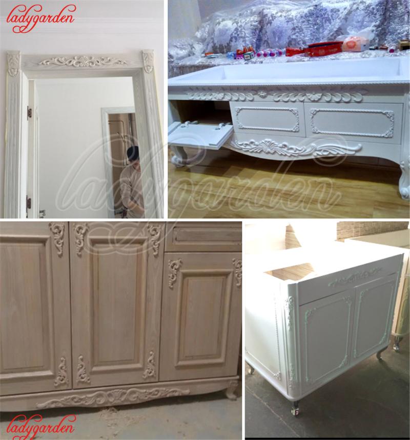 Decorative Woodcarving Decal for Furniture Home Decoration Long Carved Applique Window Door Decor Wooden Figurines Crafts