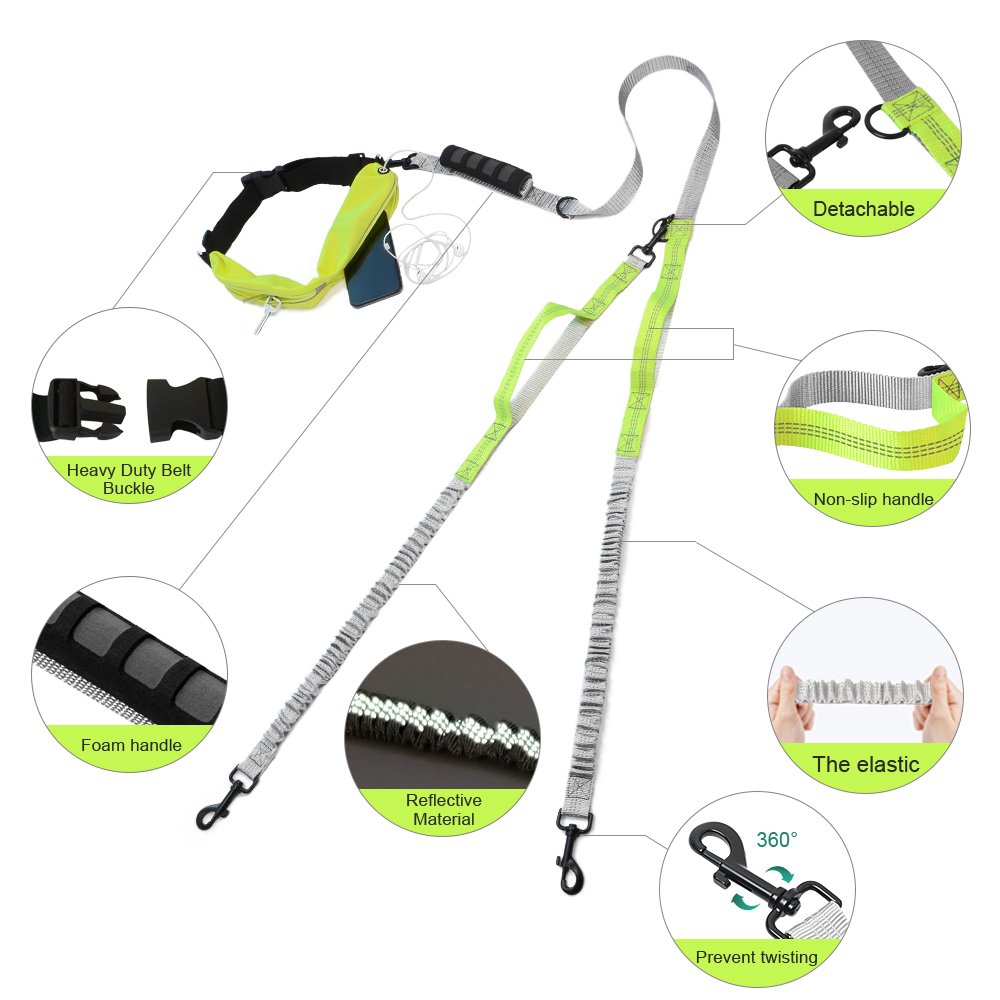 Dual Leash Two Lead with waist Bag Retractable Reflective Leashes for small big chihuahua Husky Dog accessories LJ201109