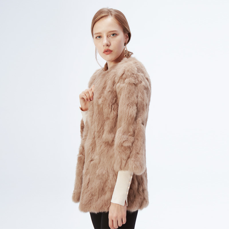 Ethel Anderson Natural O-Neck Thin Long Real Coat Genuine Full Pelt Jacket Women's Rabbit Fur Outwear 201103