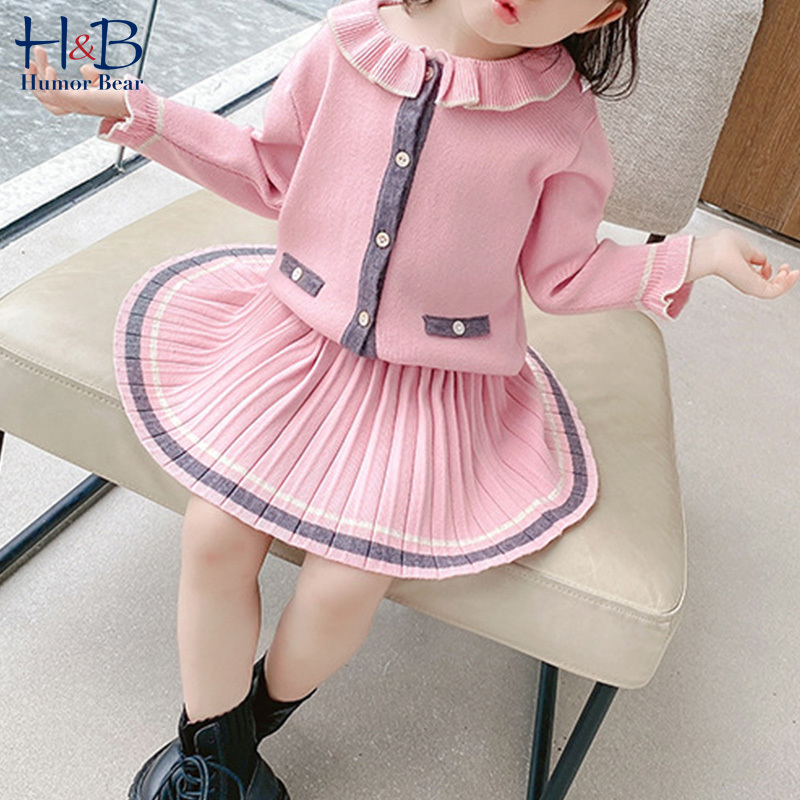Humor Bear Girls Clothes Suit Autumn Winter New Doll Collar Girls Sweater+Pleated Skirt Sets Baby Kids Children Clothes For GirlX1019