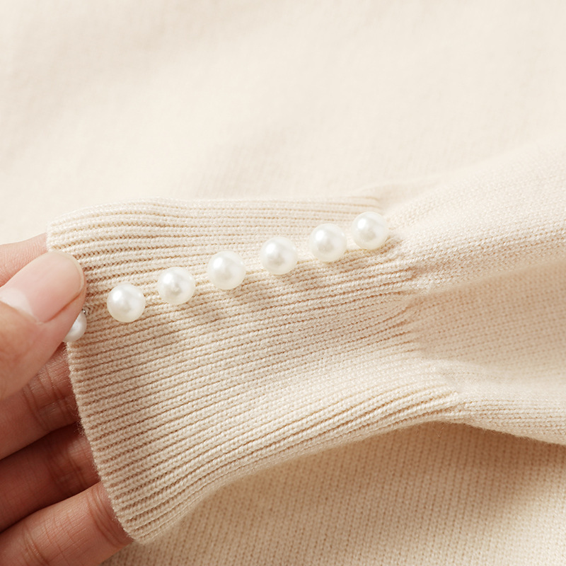 Autumn Winter Women Beaded Sweater O-Neck elegant sweater Jumper Top Loose Casual Warm Femme Sweater knitting bottom shirt 201221