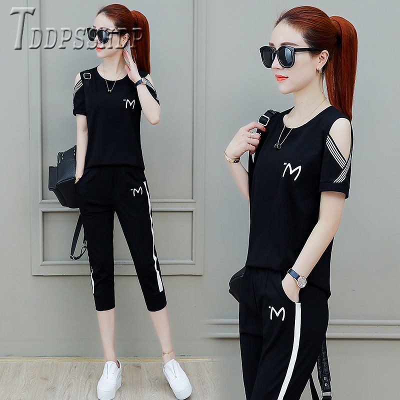 New Loose Plus Size Women Sets Short Sleeve T Shirt And Pants Female Sets 201008