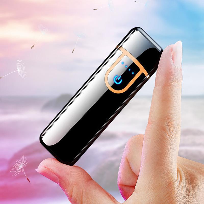 Novelty Electric Touch Cool Lighter Fingerprint Sensor USB Rechargeable Portable Windproof lighters Smoking Accessories 12 Styles W260202