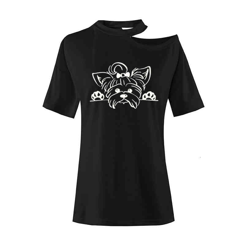 Yorkshire Terrier Camisetas Women Cotton Short Sleeve Puppy Peeking Yorkie Dog T-shirt Irregular Off Shoulder Camisetas, White
Yorkshire Terrier Camisetas Women Cotton Short Sleeve Puppy Peeking Yorkie Dog T-shirt Irregular Off Shoulder Camisetas, White