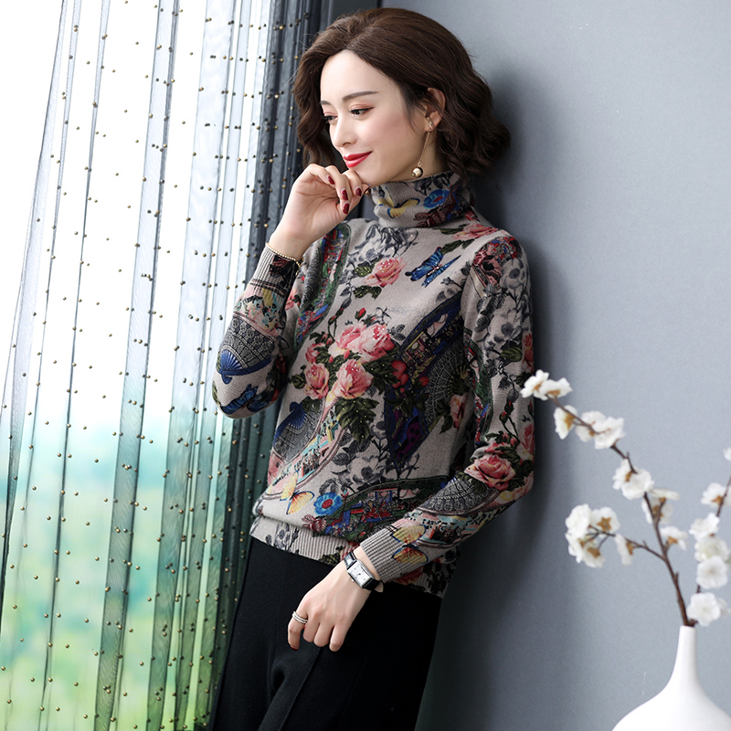 YISU turtleneck sweater women Long sleeve warm pullover fashion Chinese style Printed sweater jumper tops Knitted sweaters women 201224