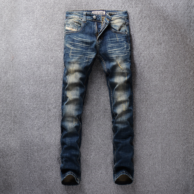 2021 New Italian Vintage Fashion Men High Quality Retro Dark Blue Distressed Ripped Denim Pants Slim Fit Designer Cotton Trousers S9ij
2021 New Italian Vintage Fashion Men High Quality Retro Dark Blue Distressed Ripped Denim Pants Slim Fit Designer Cotton Trousers S9ij