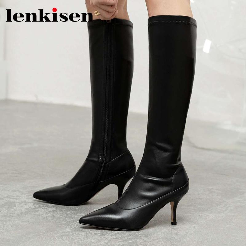 Lenkisen large size hot sale genuine leather pointed toe thin high heel classic colors mature beauty lady knee-high boots L57, Black
Lenkisen large size hot sale genuine leather pointed toe thin high heel classic colors mature beauty lady knee-high boots L57, Black