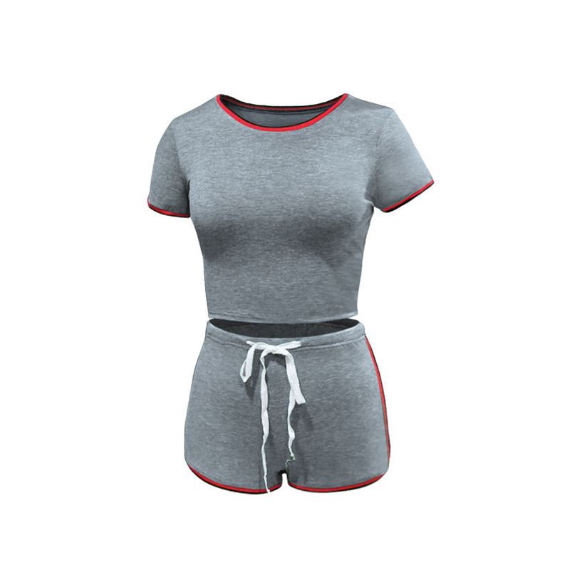 Women Short Sleeve Set 2 Piece Summer Casual Seamless Sport Suit Gym Clothes Crop Top Shirt High Waist Shorts Sportswear T200605