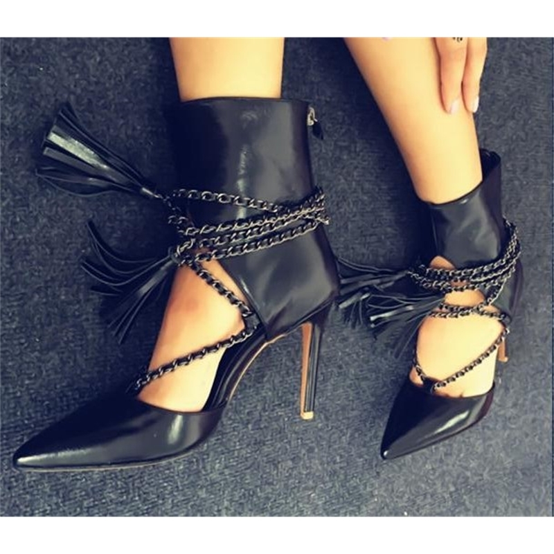 2020 Leather New Spring Toe-cut-out Ankle Cm Thin Metal Chains Tails Woman Short Boots Kjbt, Black.
2020 Leather New Spring Toe-cut-out Ankle Cm Thin Metal Chains Tails Woman Short Boots Kjbt, Black.