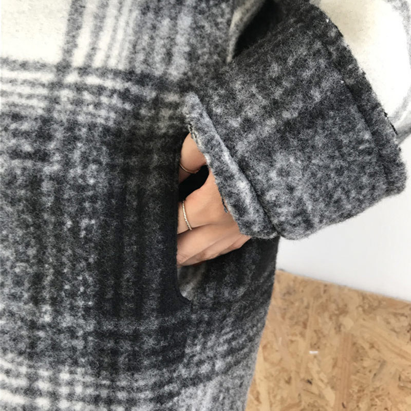 Women's Autumn Plaid Wool Blends Vintage Coat Jacket Check Batwing Sleeve Korean Woman Coats Winter Pocket Outerwear Ladies 201103