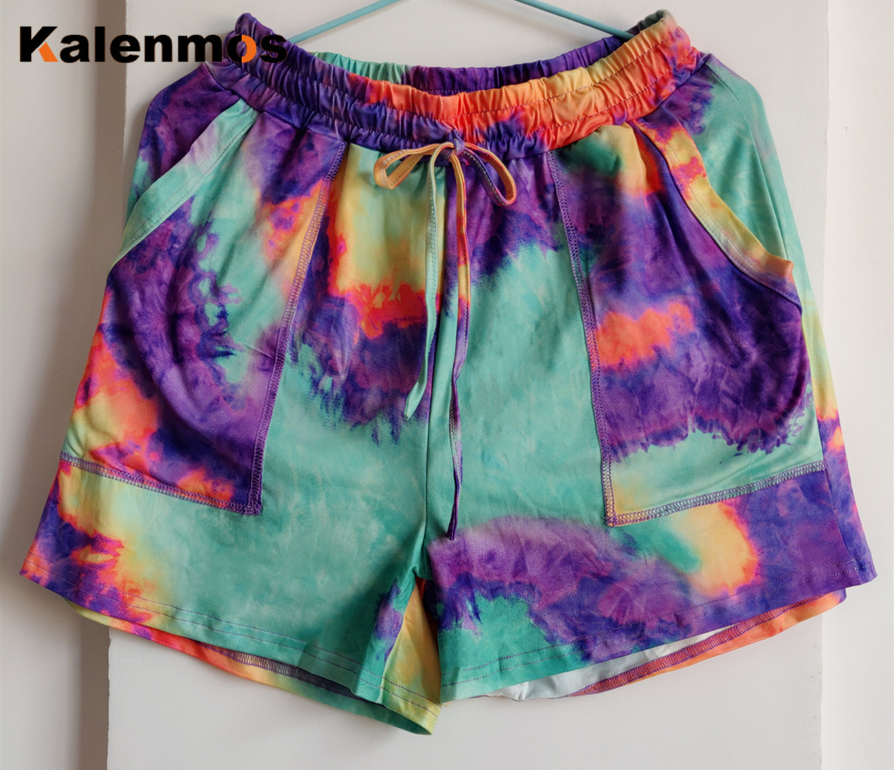 KALENMOS 2 Piece Sets Women Tie Dye Gradient Homewear Casual Tshirt Biker Shorts Sports Tracksuits Sleepwear Pajamas Lounge Wear 201104