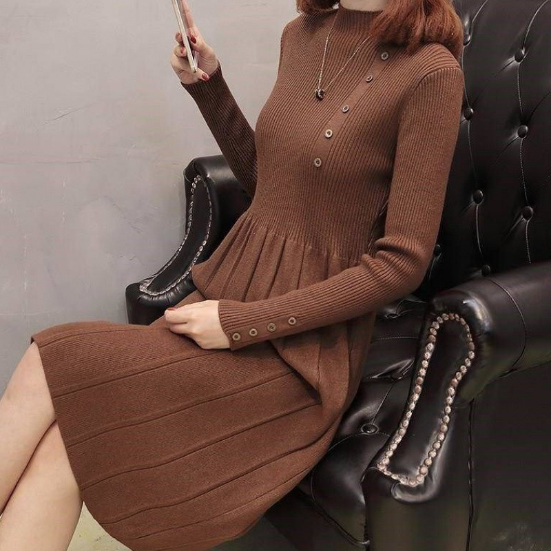 New Fashion Autumn Winter Women Long Sweater Dress Pullovers Warm Knitted Sweaters Pullover Dresses Lady 201023