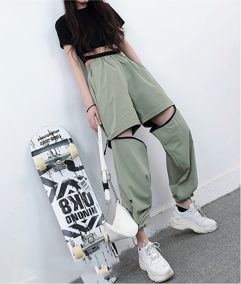 Spring Women Overalls Cargo Pants Unisex Hip Hop Ankle-Length Loose Pants Harajuku Plus Size Zipper knee High waist Haren Pants 201109