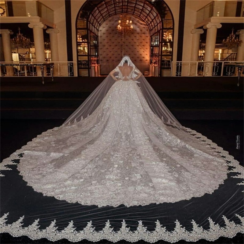 Luxury Mermaid Wedding Dresses Arabic Dubai Beads Appliqued Lace Chapel Bridal Gown With Detachable Train Long Sleeves Vestidos De Novia