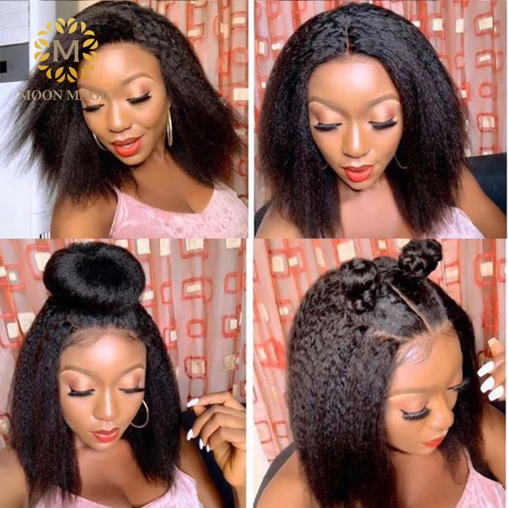 Free shipping Kinky Straight Bob Full brazlian Lace Front Wigs Preplucked synthetic Short Wig 150% Density For Women