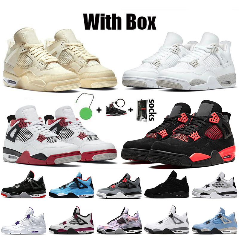 

With Box 2022 Women Mens Jumpman 4 Basketball Shoes Jorden Jorda 4s Sail White Oreo Red Thunder Military Black Cat Canvas Off Infrared Sneakers Jorden4s Bred Trainers, C29 taupe haze 40-47