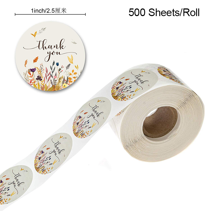 500 Sheets/Roll Round Labels Thank You Packaging Sticker for Candy Bag Gift Box Packing Bag Christmas Party Wedding Decoration