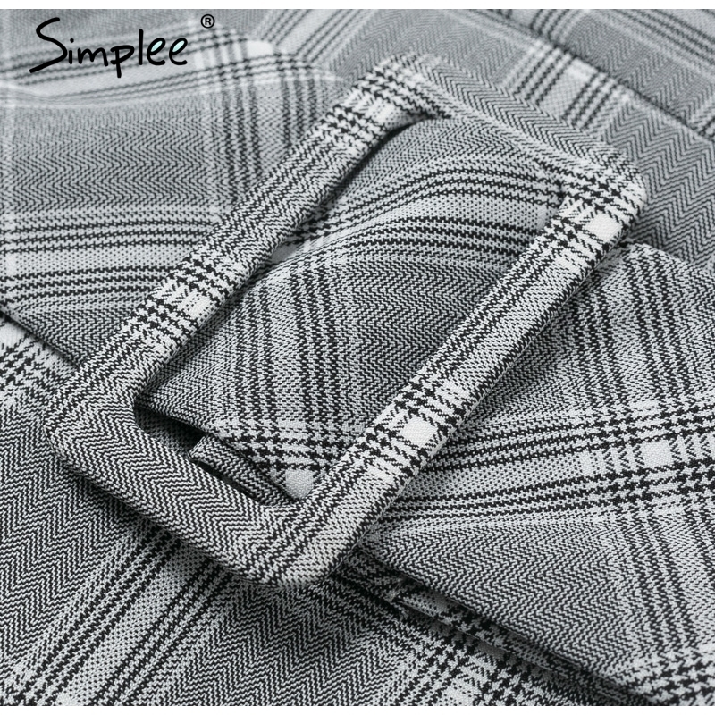 Vneck plaid sash belt women dress Spaghetti strap button office ladies dress Autumn winter female short party dress T200106