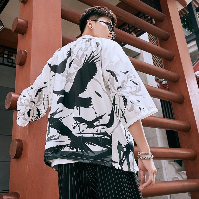 Hawaiian Shirt Men Clothes Japanese Streetwear Extra Long Chinese Male Shirt Cool Blouse Male Kimono Cardigan ZZ2003 201120