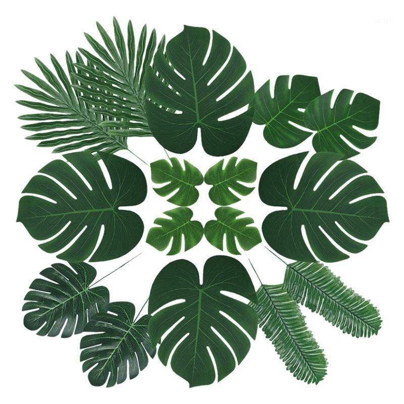 

60 Pcs 6 Kinds Artificial Palm Leaves with Faux Monstera Leaves Stems Tropical Plant for Hawaiian Luau Party Table Leave Decorat1, Green