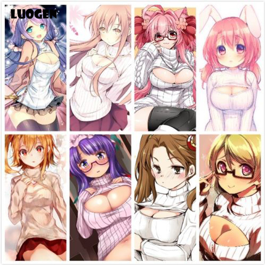 Japanese Anime Cosplay Open Chest Knitted Sweater Keyhole Women Sweaters and Pullovers Sexy Turtleneck Stripe Lolita Girls Knit 201130