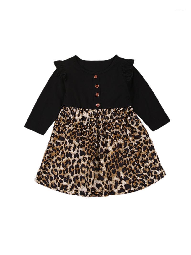 Baby Girls Patchwork Dress, Toddler Long Sleeve Round Neck Decorative Button Ruffle Leopard One-piece1, Black
Baby Girls Patchwork Dress, Toddler Long Sleeve Round Neck Decorative Button Ruffle Leopard One-piece1, Black