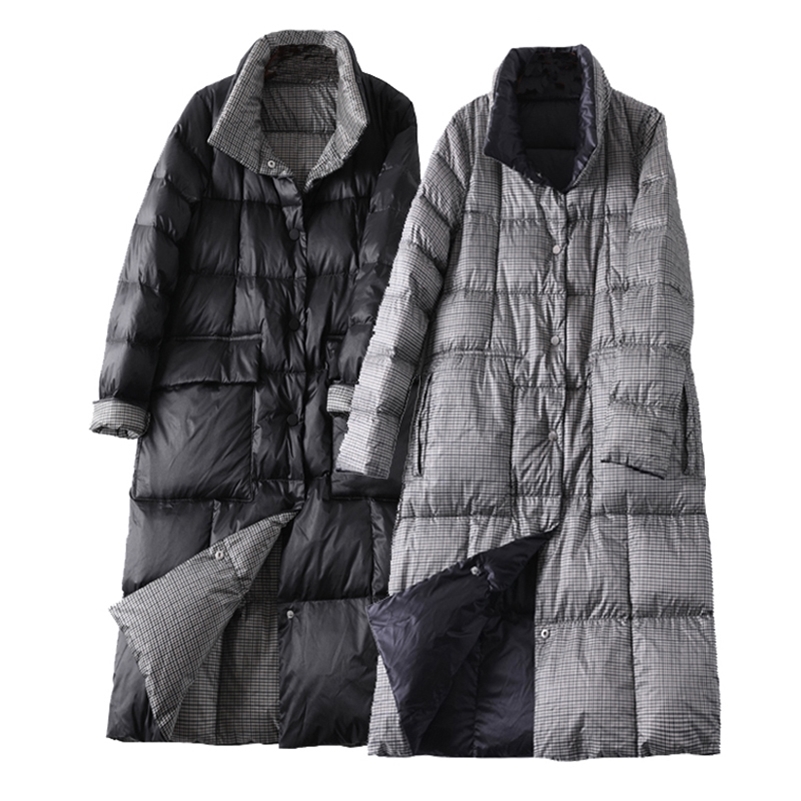 Women Double Sided Long Down Jacket Winter Turtleneck Plaid White Duck Down Coat Female Warm Parkas Snow Outerwear Woman 201110, Black
Women Double Sided Long Down Jacket Winter Turtleneck Plaid White Duck Down Coat Female Warm Parkas Snow Outerwear Woman 201110, Black
