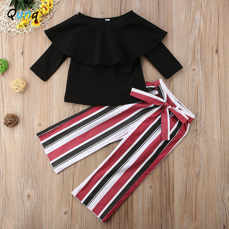 Girls Clothes European and American Fashion Style Kids Suits for Girls Spring Fall Ruffle Striped Children Clothing SetX1019