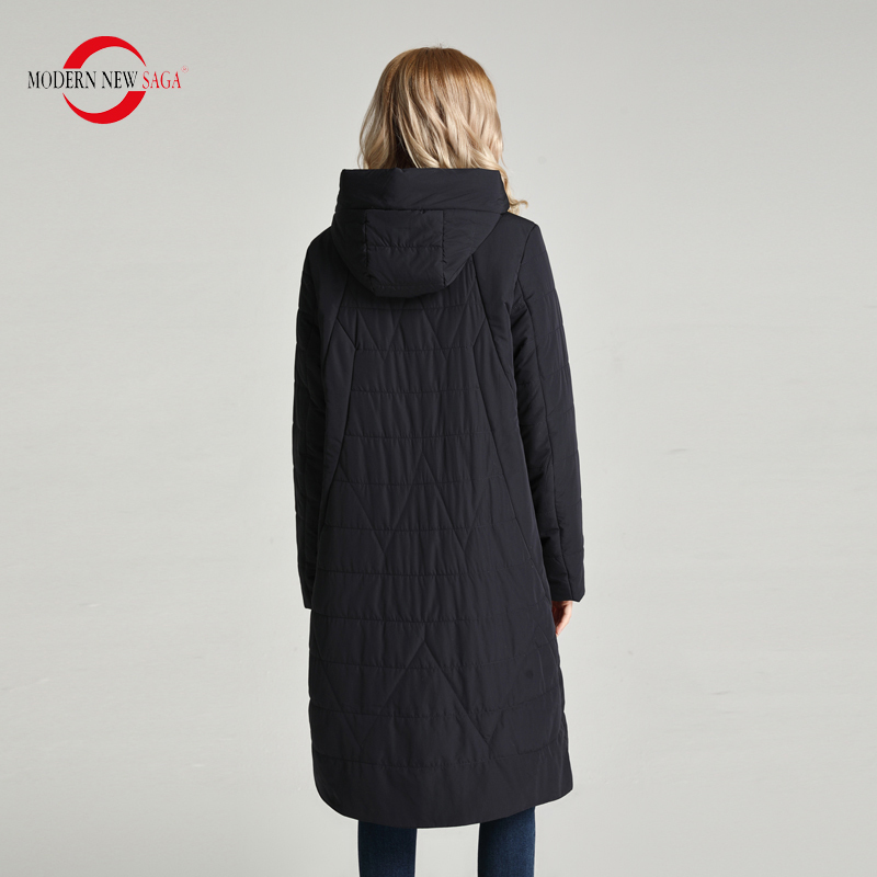 MODERN NEW SAGA Women Coat Spring Thin Padded Jacket Polyester Autumn Women Long Jacket Hooded Woman Parka Ladies Overcoat 201019