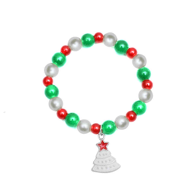 Fashion Charming Red White Green Beads Christmas Snowflake Tree Elder Elk Ornament Bracelet Women Wrist Jewelry Birthday Gifts