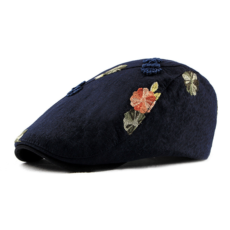 The Spring Summer National style Newsboy Caps Cotton Flat Peaked Cap Women Painter Beret Hats 34, Black