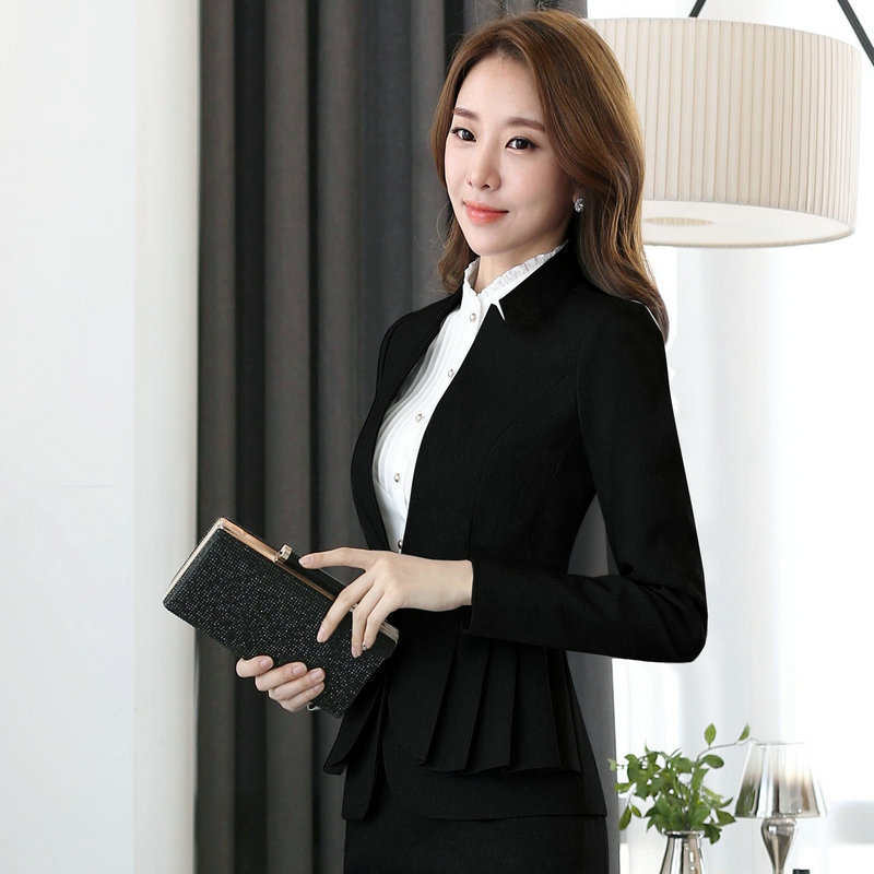 NAVIU Elegant and Fashion Women Blazers Autumn Temperament Long-Sleeve Black Gray Jacket Office Ladies Plus Size Work Wear Coat 201114