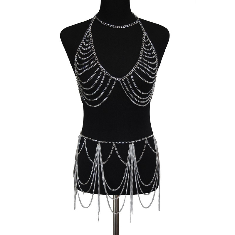 Charm Women Body Chain Dress Chainmail Wrap Necklace Harness Chain Bra Fashion Women Dress Wear Body Jewelry T200507