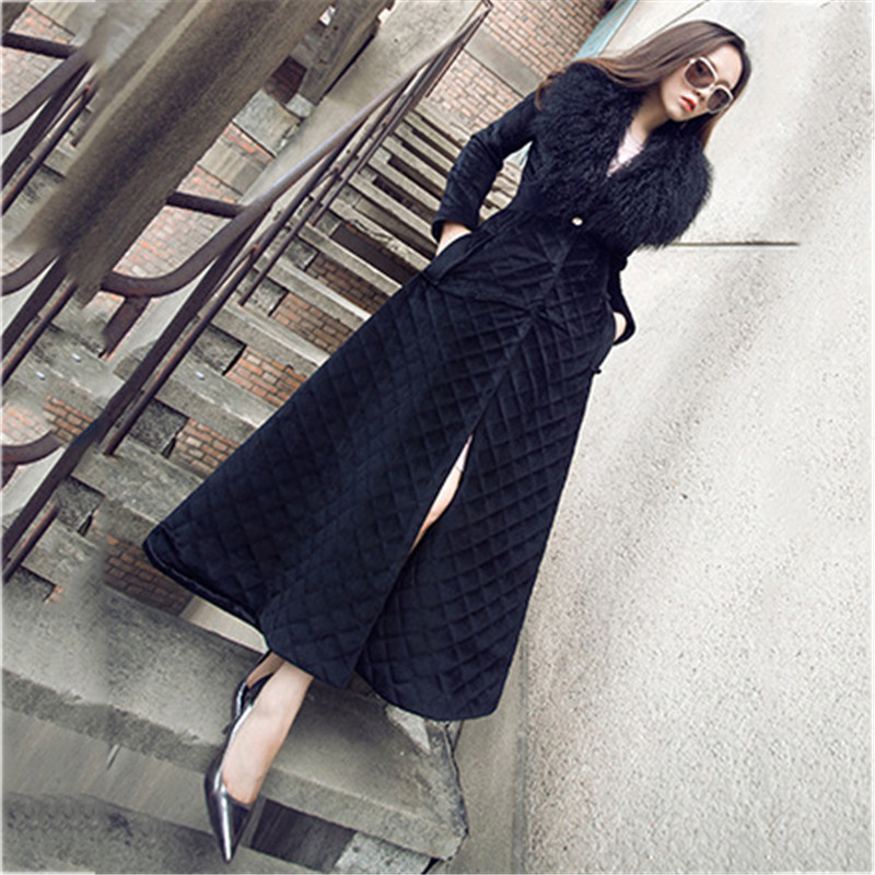 Women's long paragraph fur collar parka coat new temperament S-2XL plus size black beige fashion slim jacket feminina JD552 201027