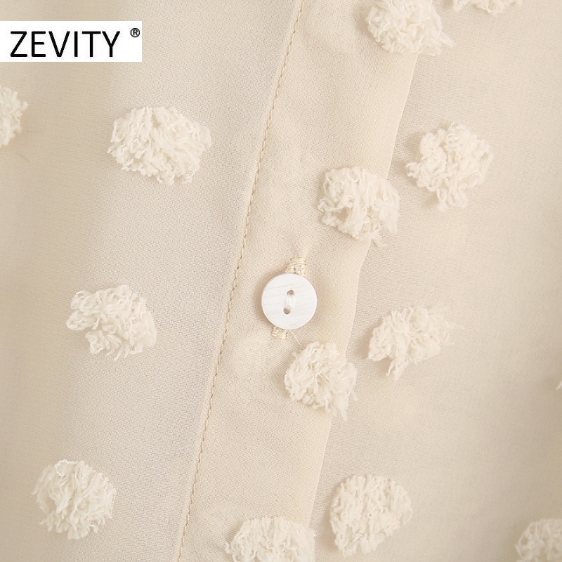 ZEVITY women fashion dot stitching appliques casual smock blouse office ladies lantern sleeve chiffon shirts blusas tops LS7194 201201