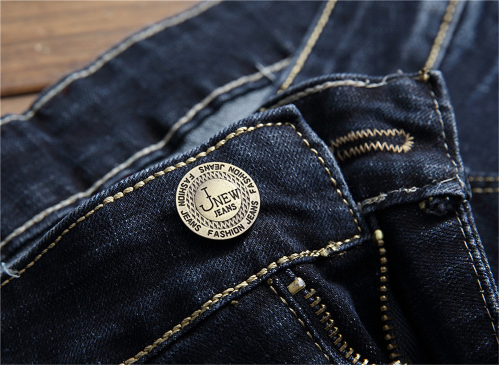 Men's Straight Leg Denim Jeans, Slim Fit, Navy Blue, Geometric Pattern, Hip Hop Style B2