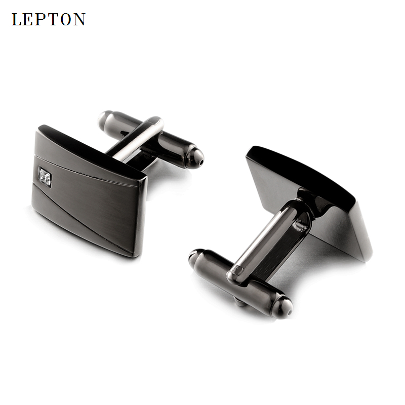 Lepton Classic Business Square Black Brush Mens Cufflinks Tie Clips Set High Quality Necktie Pin Tie Bars Clip Clasp Drop Ship 201106
